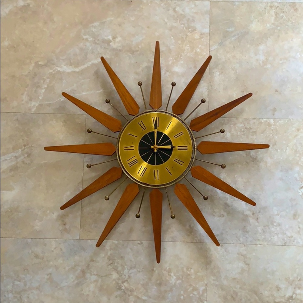 MID CENTURY MODERN original star burst wall clock